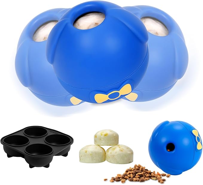 Yipetor Interactive Treat Dispensing Dog Toy, Large 3IN1 Frozen Dog Enrichment Toy, Tough Rubber Chew Ball Dog Puzzle Toys for Large Medium Breeds - Keep Them Busy/Anxiety Relief/Feeding Slow