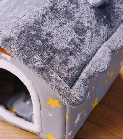 Scnbom Dog House Indoor Puppy Cave Cat Nest Kennel Pet Bed Portable Memory Sponge Foldable Houses with Cushion (Grey, S:Size fits 3.5kg/8lbs (Pets))