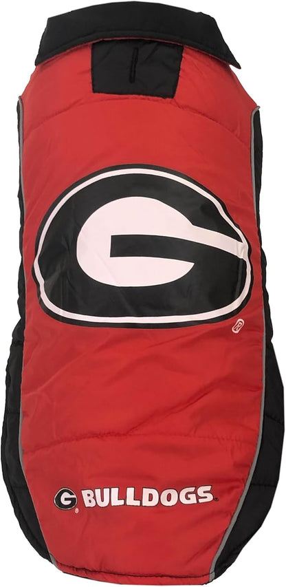 NCAA Georgia Bulldogs Puffer Vest for Dogs & Cats, Size Large. Warm, Cozy, and Waterproof Dog Coat, for Small and Large Dogs/Cats. Best NCAA Licensed PET Warming Sports Jacket