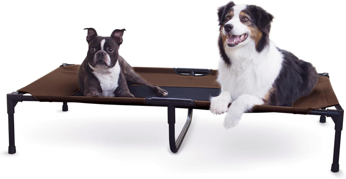 K&H Pet Products Outdoor Elevated Dog Cot, Breathable Cooling Elevated Cot Hammock Pet Bed for XL Dogs, Washable Mesh Cover, Raised Metal Frame, Collapsible, Portable - Extra-Large 50 X 32 Chocolate