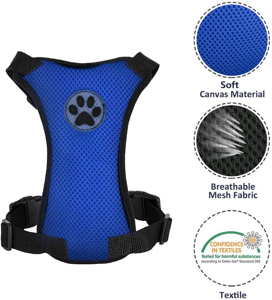 Lukovee Dog Seat Belt - Adjustable Dog Car Harness for Large, Medium & Small Dogs, Soft Padded & Breathable Mesh Dog Seatbelt with Car Vehicle Connector Strap (Blue, Medium)