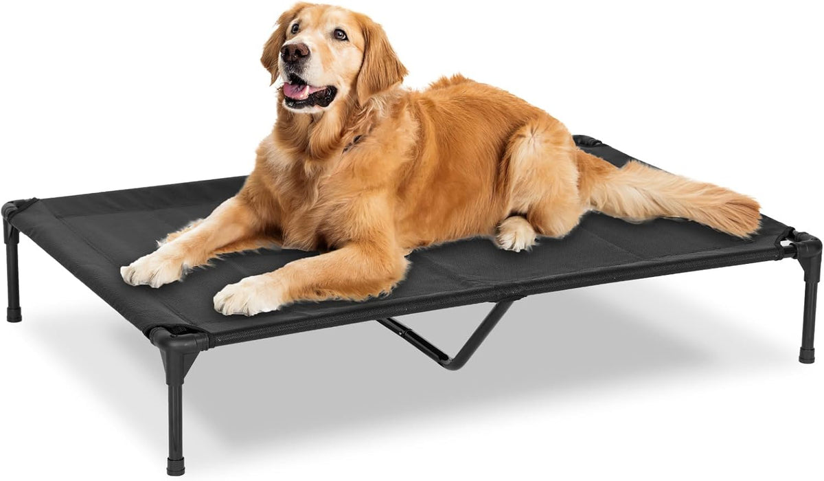 Elevated Dog Bed for Outdoor, XL Raised Dog Cot with Washable Mesh, Cooling Pet Cot Chew Proof for Outside Camping, 49"x33" Black