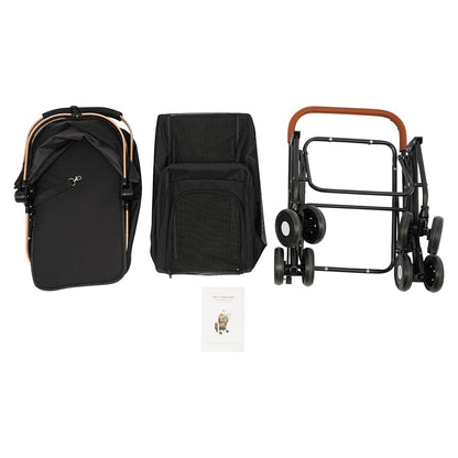 Double Pet Stroller with Detachable Carriers, Large Cat & Dog Stroller with 4 Wheels, Foldable Pet Strollers Small & Medium Dogs Cats 77lbs (Black)