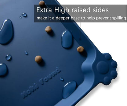 Hoki Found Large Silicone Pet Food Mat - Non Slip Dog, Cat Bowl Mat Tray - Waterproof Feeding Placemat - Indigo Ink