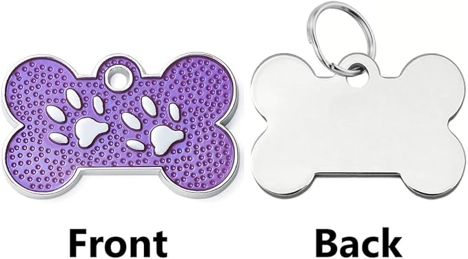 Personalized Dog/Cat Cute Paw Pet ID Tag for Pet Collar or Key Chain - cat Name tag, Personalized cat id tag, Kitten Name tag, Kitten id tag (Bone-Shaped-Small: Purple)