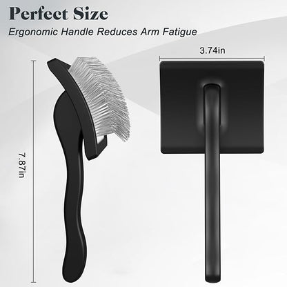 2PCS Slicker Brush for Dogs & Pet Comb,Professional Dog Grooming Brush (Goldendoodles,Poodles,Labradoodles) with Extra Long Pins to Effectively Remove Tangles, Knots and Mats (Black, Large)