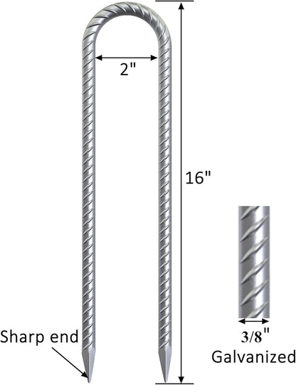 OK5STAR 16 Inch Heavy Duty Trampoline Stakes, U Shaped Rebar Ground Anchors for High Wind, 3/8" Thick Steel U Shaped Stakes for Trampoline, Tent, Canopy, Swing Set, Playground & Bounce House, 8 Pack