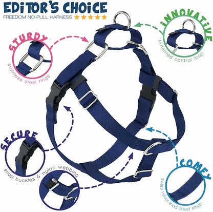 2 Hounds Design Freedom No Pull Dog Harness, Adjustable Harness and Leash Set, Easy Walking & Comfortable Control, Fits Small, Medium & Large Dogs, Solid Colors, Made in USA, 1" LG, Navy