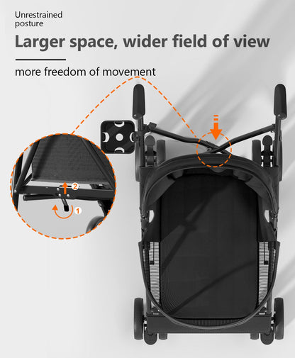 Pet Stroller with 4 Wheels for Small/Medium Pets, Portable Travel Foldable Carrier Jogger for Dog Cat Puppy Kitty, Rear Wheel Breaks, Storage Basket, Visible Mesh with Weather Cover (Black)