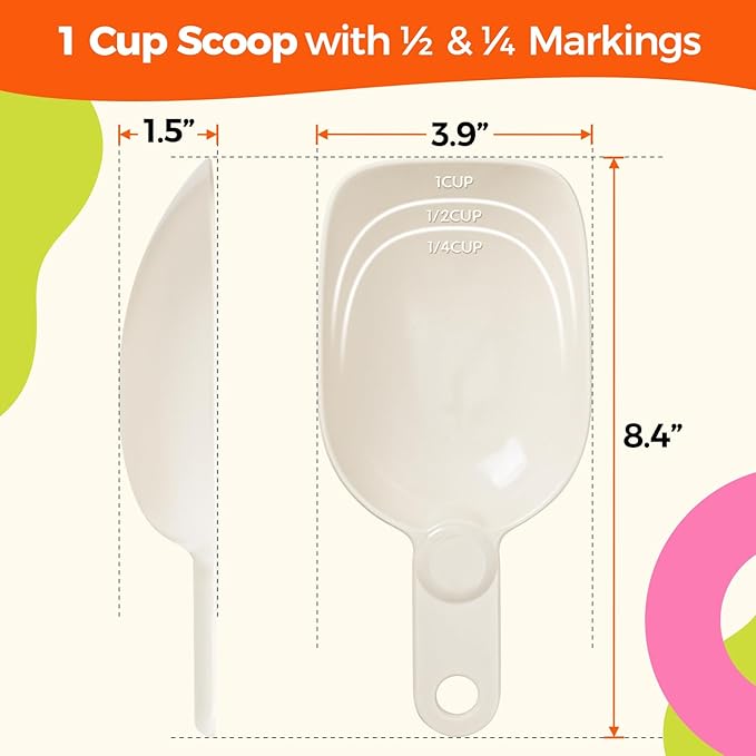 Dog Food Scoop 1 Cup, One Cup Measuring Cup, Food-Grade Melamine Pet Food Scoop, Durable 1 Cup Scoop with Precise Markings, BPA-Free & Dishwasher Safe (White, 8oz)