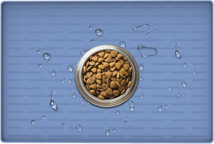 24" x 16" Dog Food Mat, Silicone Pet Mats for Food and Water, Nonslip Pet Feeding Mats for Floors, Dog Cat Bowl Mat with Raised Edges, Lake Blue