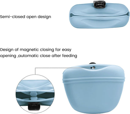 AUDWUD Silicone Dog Treat Pouch,With Dog Training Clicker,Clip on Portable Training Container,Convenient Magnetic Buckle Closing and Waist Clip
