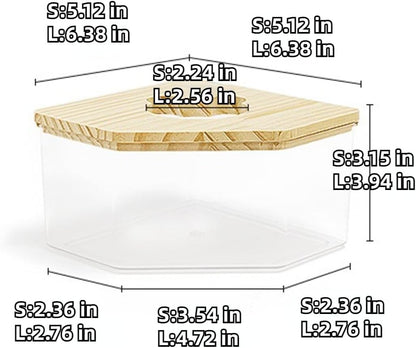 Hamster Sand Bath Box Container, Small Pet Sandbox Lid Design Wooden Sandbox Dust Bath, Transparent Bathroom & Digging Box Acrylic Syrian Hamster Litter Box Animal Accessories (D Small)