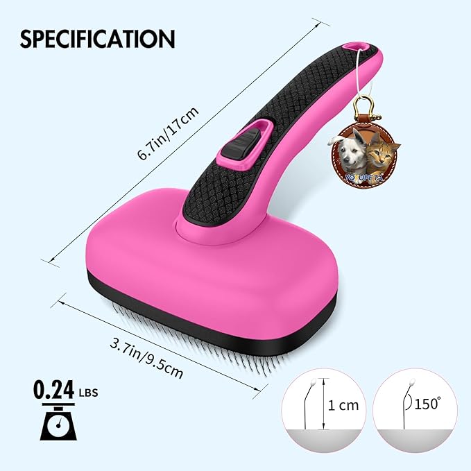 Dog Brush for Shedding & Grooming, Self Cleaning Slicker with Retractable Pins for Short & Long Haired Dogs & Cats. Removes Loose Fur, Undercoat, Mats & Tangles. Fits Large, Small Pet. Pink