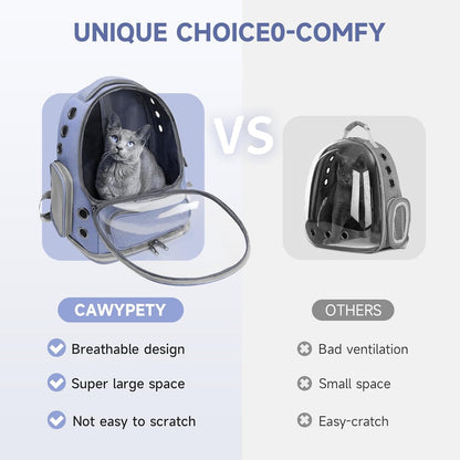 Cat Backpack Carrier, Breathable Cat Carrier Large Space Bubble Pet Backpack for Kitty Small Dog up to 12lbs, Transparent & Foldable Pet Carrier for Travel Hiking (Blue