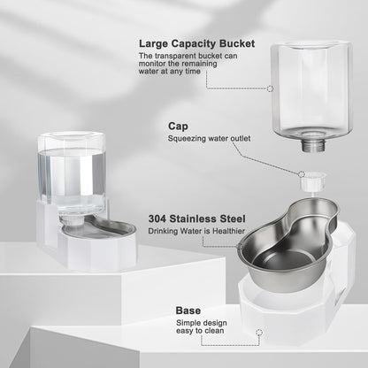 Sfozstra Gravity Water Bowl Dispenser : Automatic 4L White Cat Stainless Steel Feeder Without Filters for Pets Indoor/Outdoor by Owners