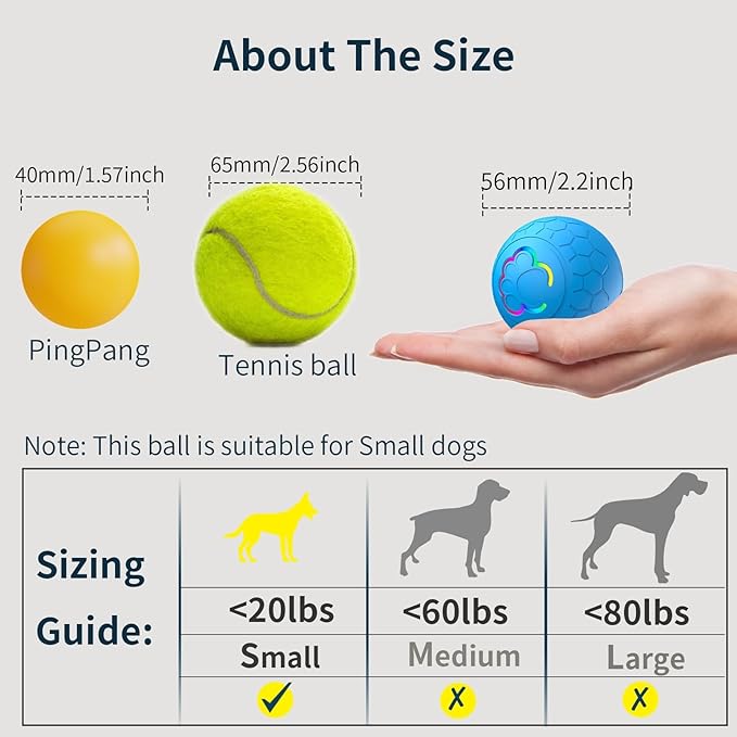 Interactive Dog Toys Dog Ball,Auto Bouncing Rotating Ball, Moving Pet Toys for Small Dogs 20 lbs (Size Small - 2.2-inch Diameter) Fun Gift for Boredom,USB Rechargeable(Blue)