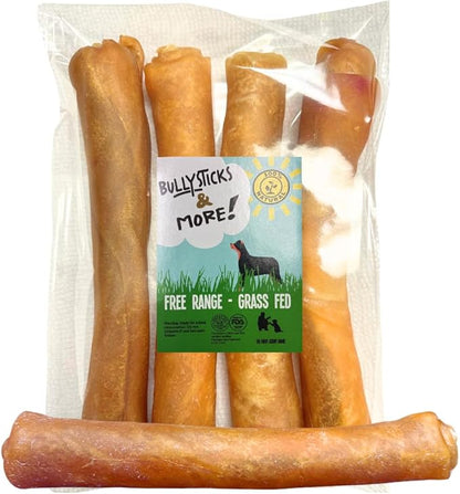 BULLYSTICKS & MORE 10 Inch Beef Collagen Rolls for Dogs (Extra Thick - 4 Count) - Bones for Dogs - Dog Parents Choice - No Hide Beef Cheek Rolls