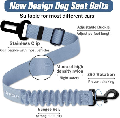 COOYOO Dog Seat Belt,3 Piece Set Retractable Dog Car Adjustable Seatbelts for Vehicle Nylon Pet Safety Heavy Duty & Elastic & Durable Car Harness for Dogs
