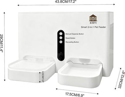 Automatic Pet Feeder and Water Dispenser 2-in-1 Set with WiFi, Proximity Sensor, Easy APP Operation, Real-time Video Monitoring for Cats and Dogs