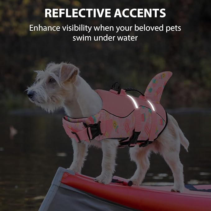 Dog Life Jacket High Flotation, Reflective Dog Life Vests for Swimming, Adjustable Dog Life Preserver Rescue Handle Spring Summer Pool for Small, Medium, Large Dogs (Pink Ice Cream,XXL)
