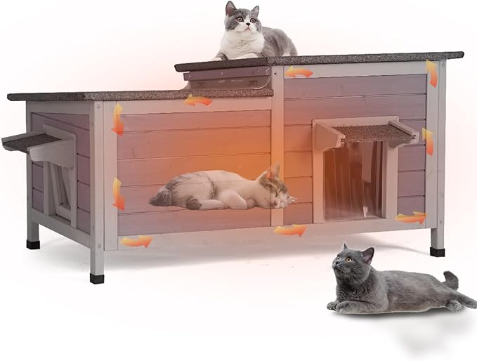 GUTINNEEN Outdoor Cat House Large Insulated Cat House Indestructible Weatherproof Feral Cat Shelter with Openable Hinged Roof, Escape Door for 1-4 Feral Barn Cats (Winter-Ready, 39.1"x18.5"x19.1")