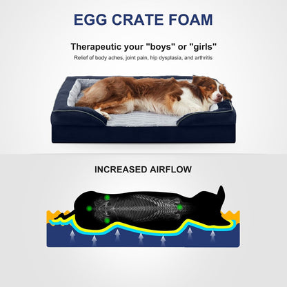 FURTIME Orthopedic Dog Bed for Extra Large Dogs - XL Plus Washable Dog Sofa Beds, Supportive Foam Pet Couch Bed with Removable Washable Cover, Waterproof Lining and Nonskid Bottom, Navy Blue