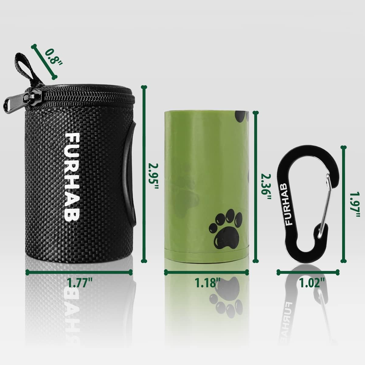 Dog Poop Bag Holder for Leash Doggie Waste Bag Dispenser Soft Fabric Puppy Potty Carrier Small Doggy Zipper Pouch with Carabiner Clip with 1 Roll of Pet Trash Bags, Black