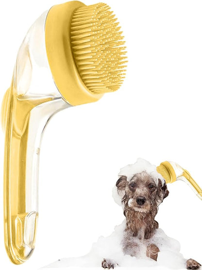 Pet Bath Brush,Dog Shampoo Brush Bubble Maker,New 2 in 1 Dog Bath Brush with Built-in Shampoo Dispenser,Bathing Dog Grooming Massage Brush for Showering Long and Short Haired Dogs and Cats(yellow)