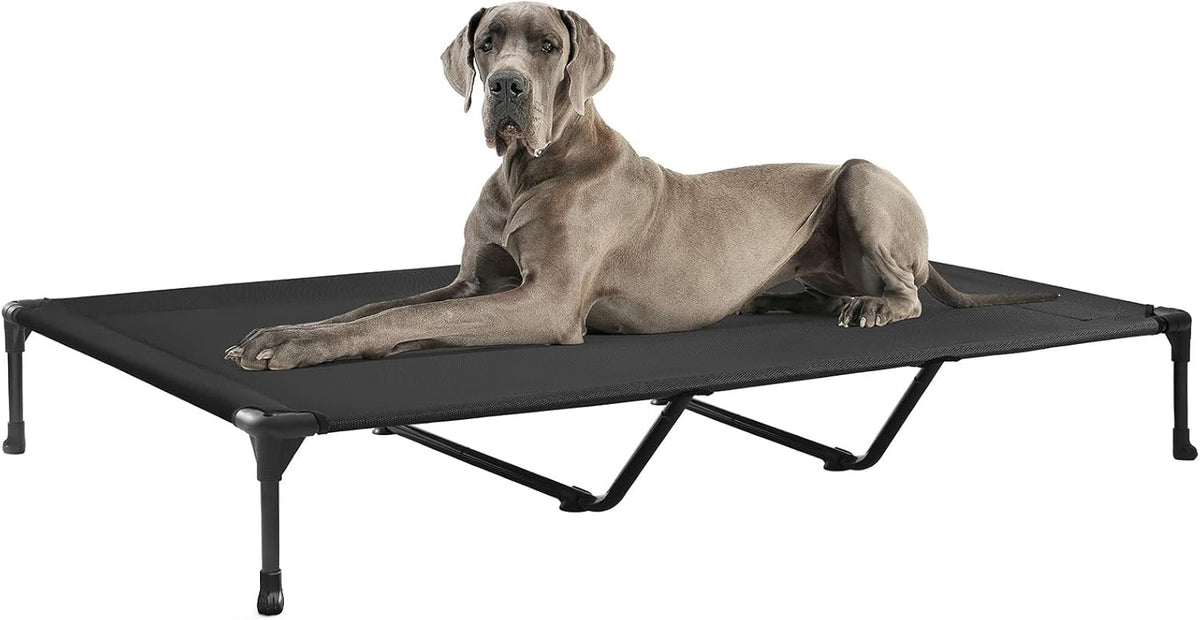 Veehoo Outdoor Elevated Dog Cot Bed, Cooling Raised Pet Bed for XX-Large Dog, Washable Breathable Mesh Hammock Bed with No-Slip Feet, Indestructible Ground Off Training Platform Cot-59"x37.5" Black
