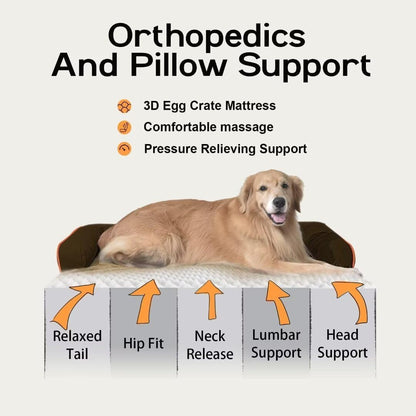 Extra Large Dog Bed-Orthopedic Waterproof XL Dog Bed for XLarge Extra Big Dogs - Foam Couch Sofa Washable with Removable Cover-Brown