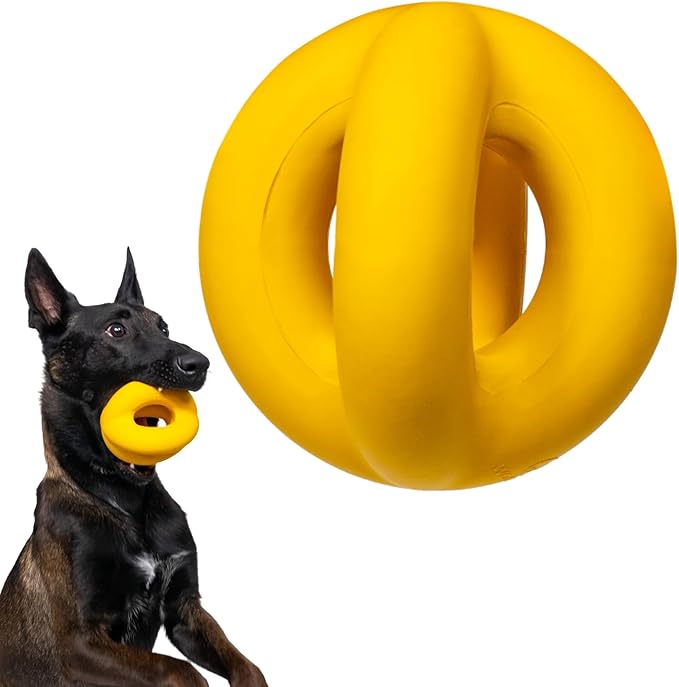 Indestructible Dog Ball - Lifetime Replacement - Durable Dog Toy for Aggressive Chewers - Safe, Non-Toxic Natural Rubber - Chew, Tug & Fetch - Tough, Heavy Duty Chew Toy - 4” (Softball Size)