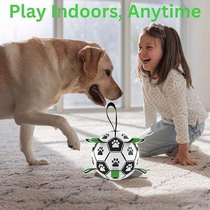 Dog Ball 8 inch - Dog Soccer Ball with Straps, Durable Dog Soccer Ball Indestructible, Perfect Soccer Ball for Dogs with Paw Print, Fun Dog Birthday Gifts - Ideal Dog Soccer Ball Toy