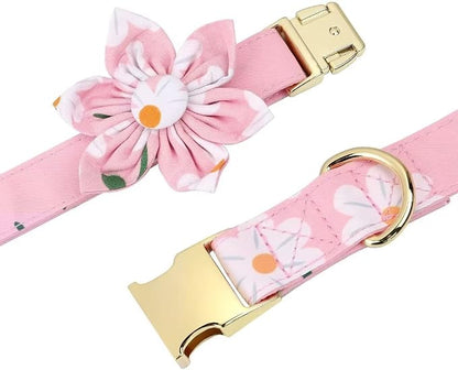 Beirui Cute Dog Collars,Harnesses,Leashes Set, Floral Pattern, Pink-1,XS | Girl Dog Harness Set with Flower, Adjustable and Soft Mesh Lining, For Small Dogs Daily Walks