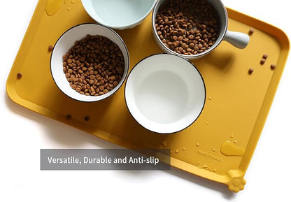 Hoki Found L Silicone Non Slip Pet Feeding Mats - Waterproof Dog Cat Food and Water Mats for Carpet - Honey