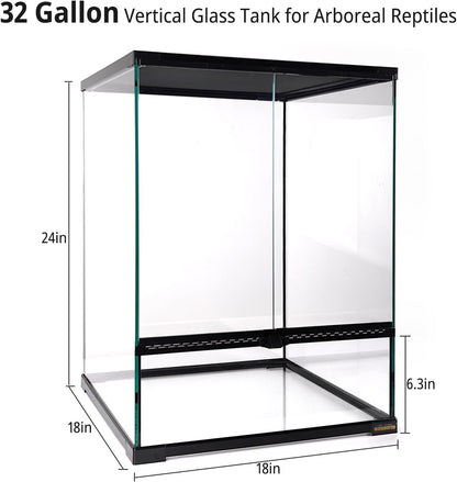30 Gallon Tall Reptile Glass Tank Terrarium 18"x18"x24" Large Habitat Enclosure for Gecko,Lizard,Chameleon,Frog,Snake,No Install Needed and Come with Tank Background