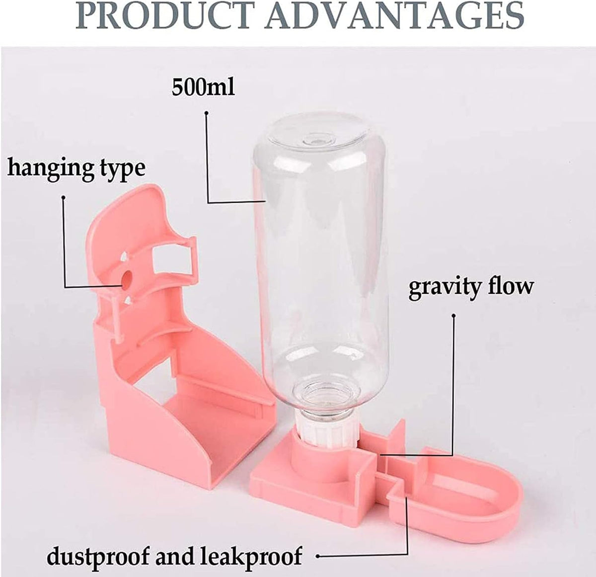 kathson 2PCS Rabbit Water Bottle, 17oz Hanging Water Fountain Automatic Dispenser No Leak WaterFeeder for Bunny Chinchilla Guinea Pig Hedgehog Ferret