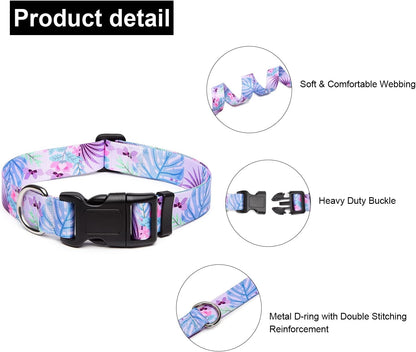 Mercano Adjustable Dog Collar - Special Design Patterns, Soft Nylon Comfortable Durable Pet Collar for Small Medium Large Dogs (S, Floral Purple)