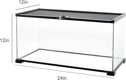 REPTI ZOO Full Glass 15 Gallon Reptile Tank, Medium Reptile Terrarium 24" X 12" X 12" for Gecko Hermit Crab Hognose Snake etc, Top Screen Ventilation & Feeding