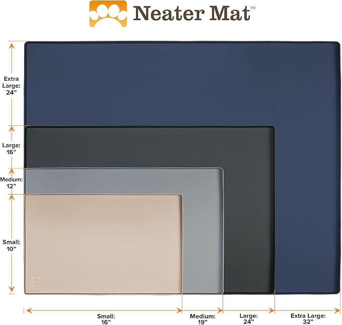Neater Pet Brands Neater Mat Pet Mats for Food and Water, Cat & Dog Bowl Mat Waterproof Silicone, Feeding Tray, Dog Food Mats for Floors, Placemat w/Raised Edge for Under Bowls, 32" x 24", Slate Blue