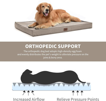 Orthopedic Dog Bed for Extra Large Dogs, XL Waterproof Dog Bed for Large Sized Dogs, Egg Crate Foam Pet Bed with Removable Washable Oxford Cooling Cover, Khaki