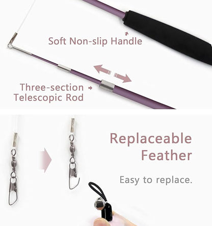SONGWAY Interactive Cat Feather Toy Set - Retractable Teaser Wand with 6 Pcs Feather Refills with Bell, Cat Wand Toys for Indoor Cats Kittens Play Chase Exercise, Light Pink
