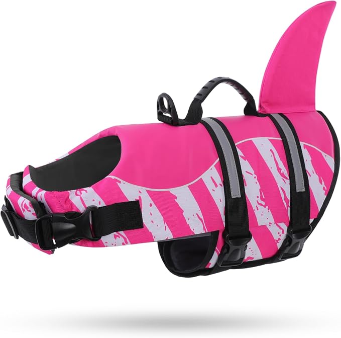 Dog Life Jacket High Flotation, Reflective Dog Life Vest for Swimming, Adjustable Dogs Life Preserver Rescue Handle Spring Summer Pool for Small, Medium, Large Dogs (Pinkwhite,XL)