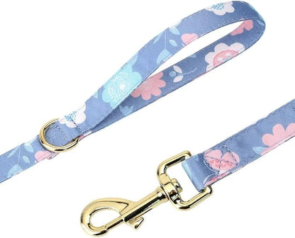 Beirui Cute Dog Collars,Harnesses,Leashes Set, Floral Pattern, Purple,M | Girl Dog Harness Set with Flower, Adjustable and Soft Mesh Lining, For Medium Dogs Daily Walks