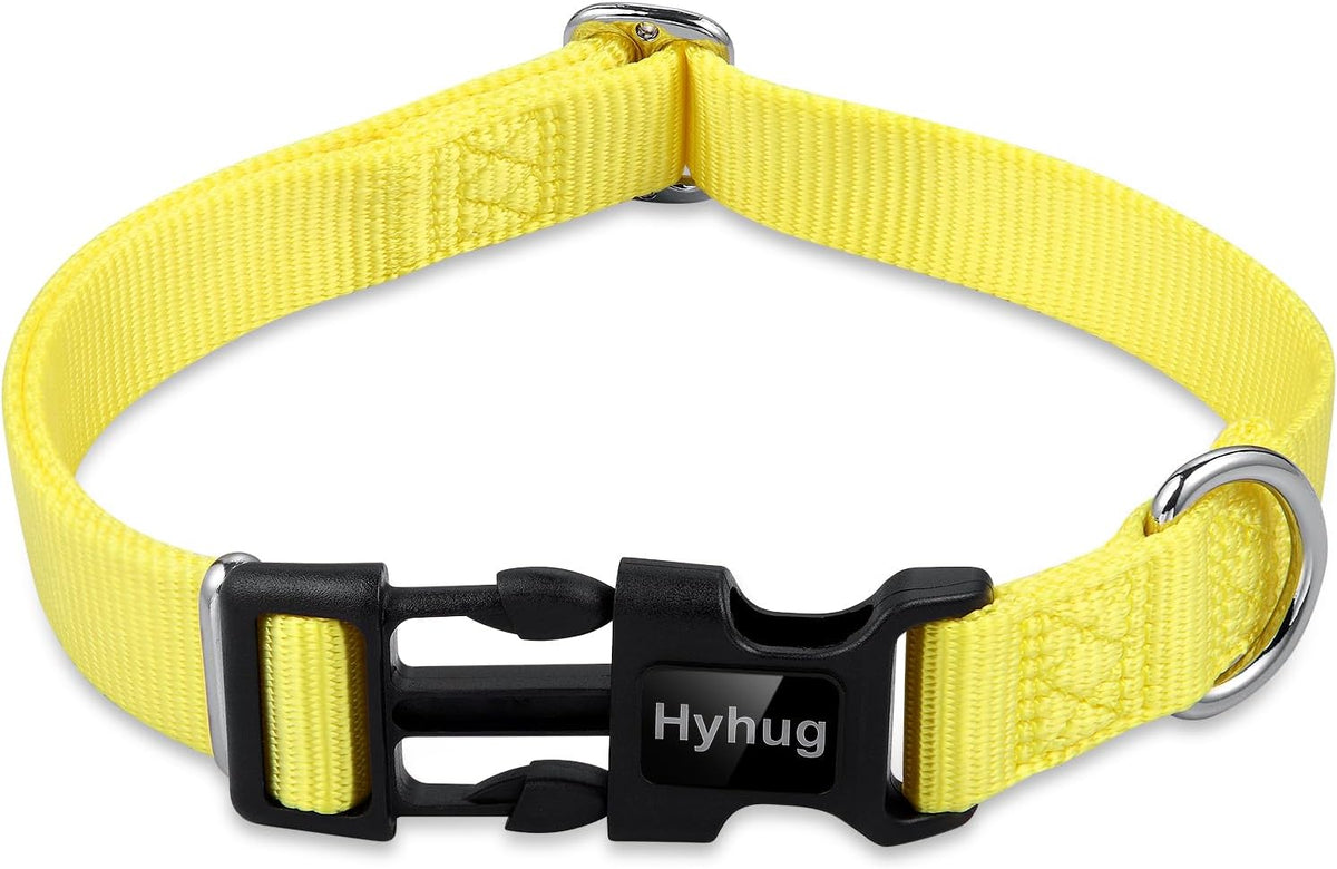 Hyhug Small Dog Collar Quick-Release Yellow| Heavy-Duty Nylon Puppy Collar, Adjustable & Durable Pet Supplies for Boy & Girl Dogs (Small, Illuminating Yellow)