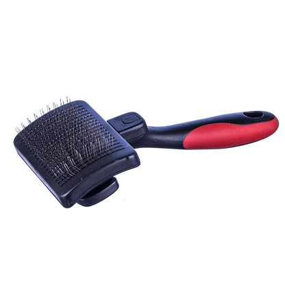 Jeffers Pet Self-Cleaning Slicker Brush for Dogs & Cats – Self Cleaning Button, Removes Tangles & Loose Hair, Non Slip Handle for Easy Grooming, Go To Gift for Pet Owners – Black, Red - Small