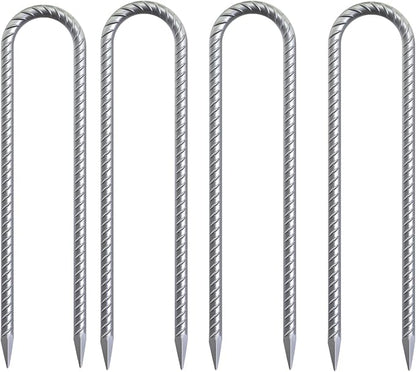 OK5STAR 16 Inch Heavy Duty Trampoline Stakes, U Shaped Rebar Ground Anchors for High Wind, 3/8" Thick Steel U Shaped Stakes for Trampoline, Tent, Canopy, Swing Set, Playground & Bounce House, 4 Pack