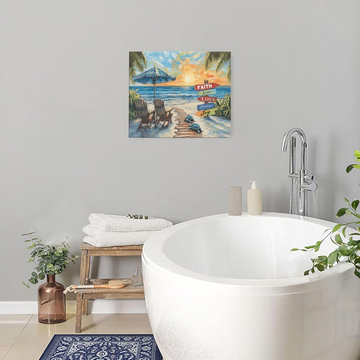 Beach Ocean Bathroom Pictures Wall Art, Seaside Coastal Bathroom Wall Decor, Sunrise Framed Painting Canvas Artwork for Bedroom Living Room Decorations 24"L x 20"W