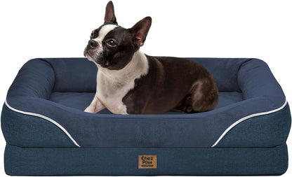 Orthopedic Washable Large Dog Bed - Egg Foam Dog Beds for Large and Medium Dogs Big Pet Beds with Removable Washable Cover and Bolster for Extra Large Dogs