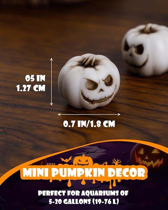 Uniclife 20 Pcs Halloween Mini Pumpkin Decorations, Halloween Fish Tank Decor, Spooky Smiling Face Mini Pumpkins, Jack-O'-Lantern Miniature Vase Fillers, White Resin Artificial Figurines